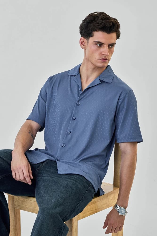 Box Fit Polyester Textured Shirts