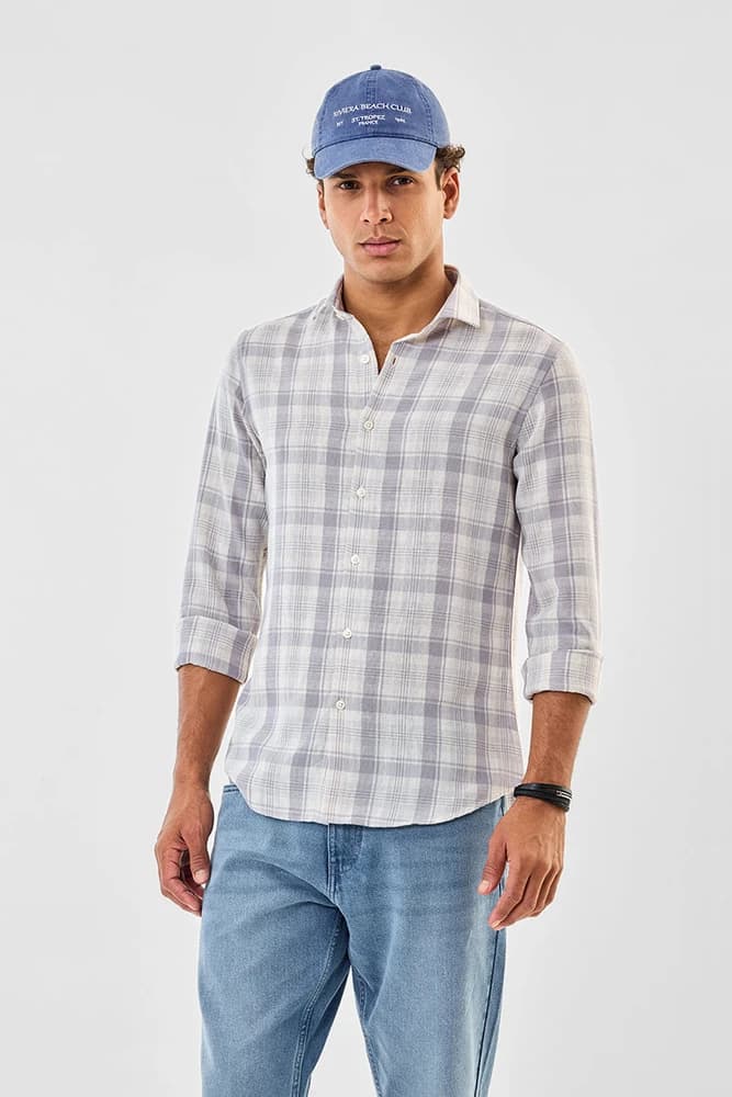 Slim Fit Polyester Checks Shirts