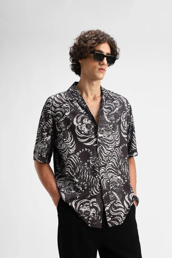 Box Fit Cotton Animal Print Shirts