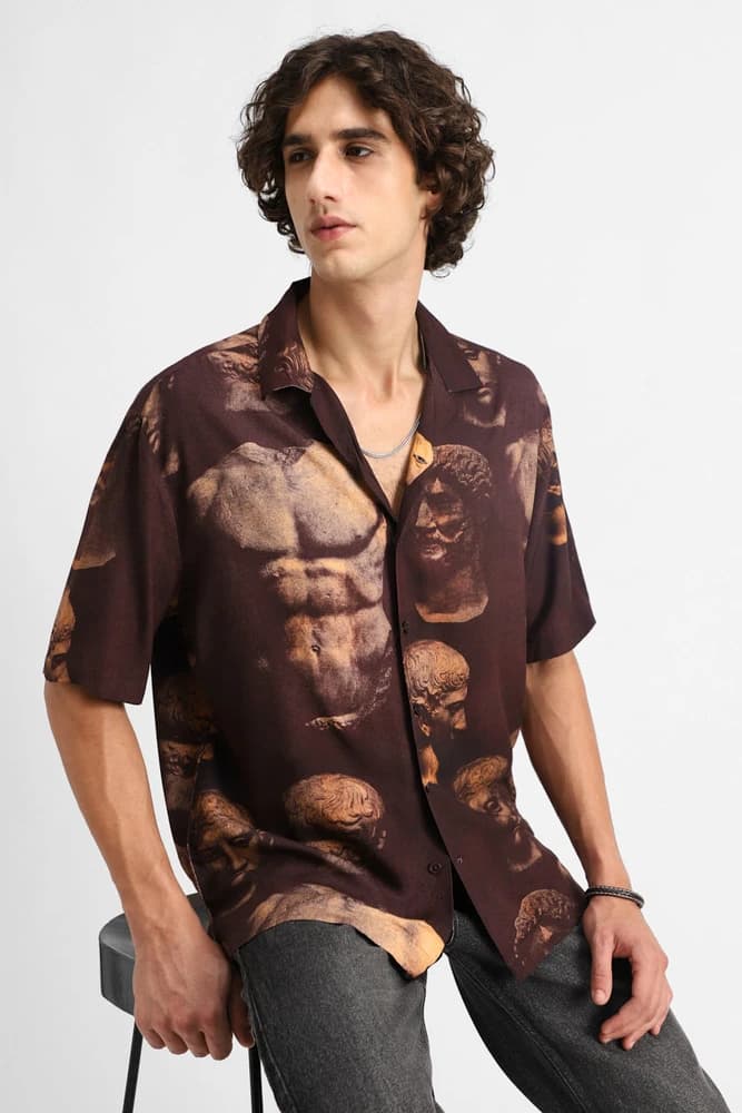 Box Fit Cotton Graphic Print Shirts
