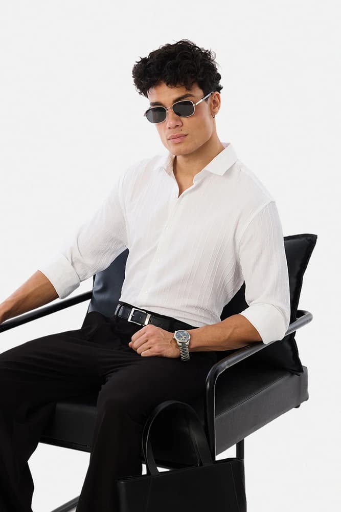 Regular Fit Polyester Textured Shirts