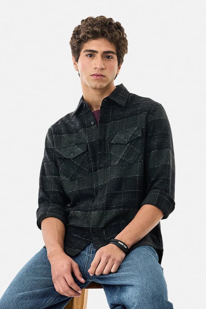 Regular Fit Polyester Checks Shirts