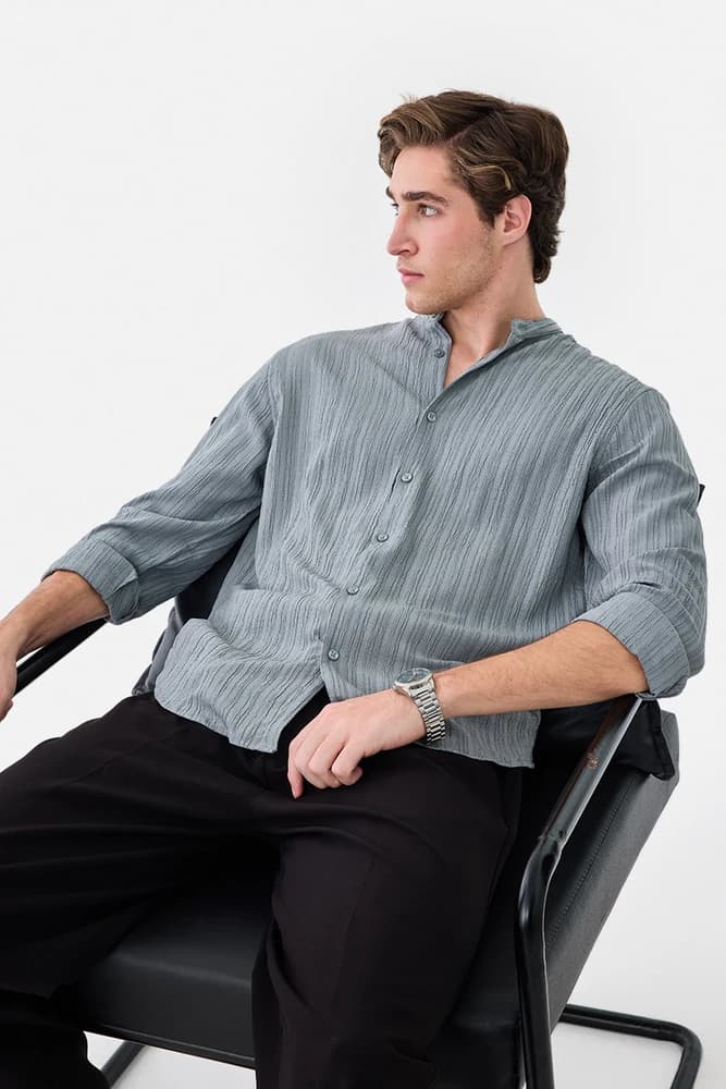 Regular Fit Polyester Textured Shirts