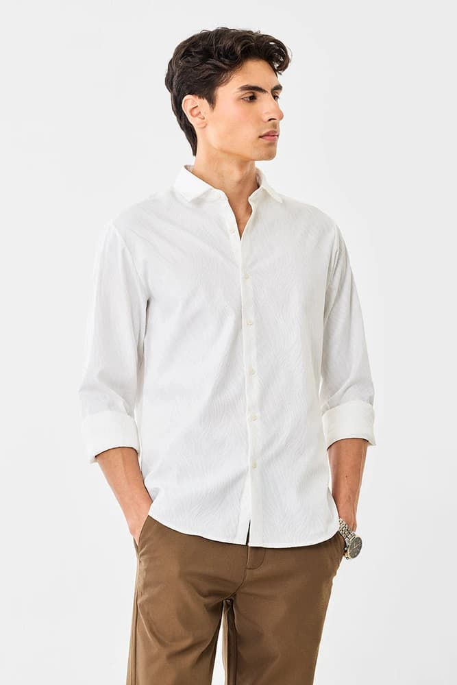 Slim Fit Polyester Jacquard Shirts