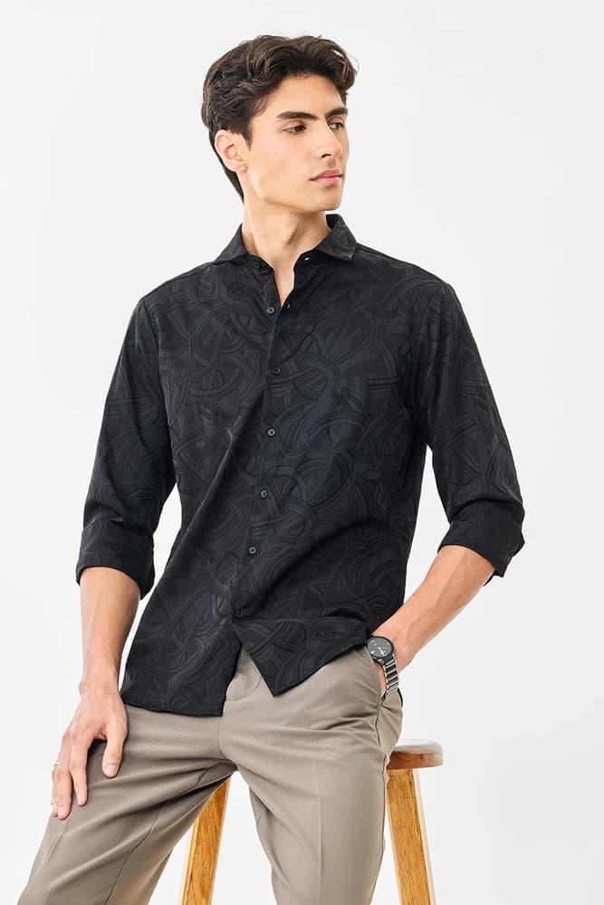 Slim Fit Polyester Jacquard Shirts