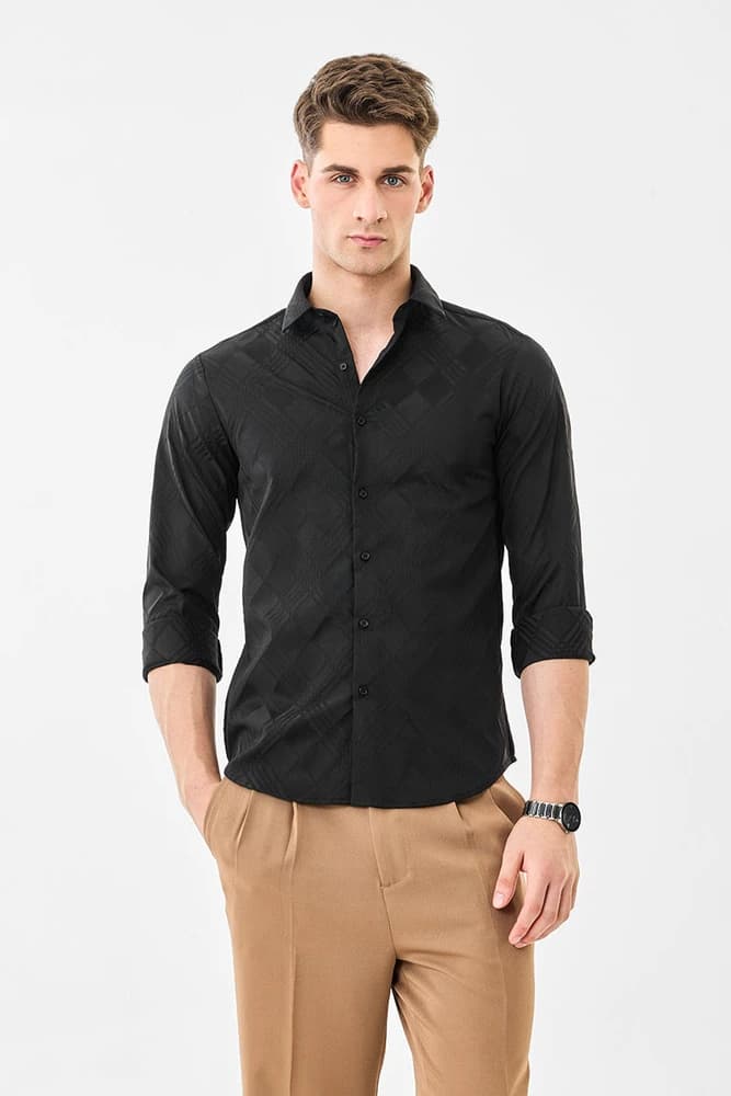 Slim Fit Polyester Jacquard Shirts