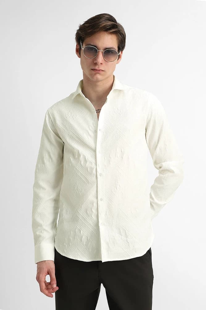 Slim Fit Polyester Self-Design Shirts