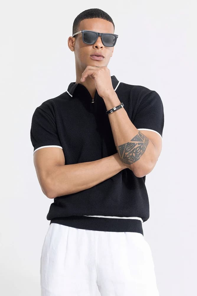 Slim Fit Cotton Textured, Self-Design T-Shirts