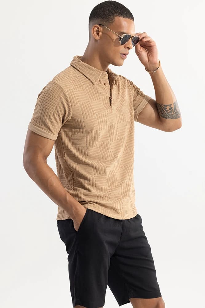 Slim Fit Polyester Textured, Self-Design T-Shirts