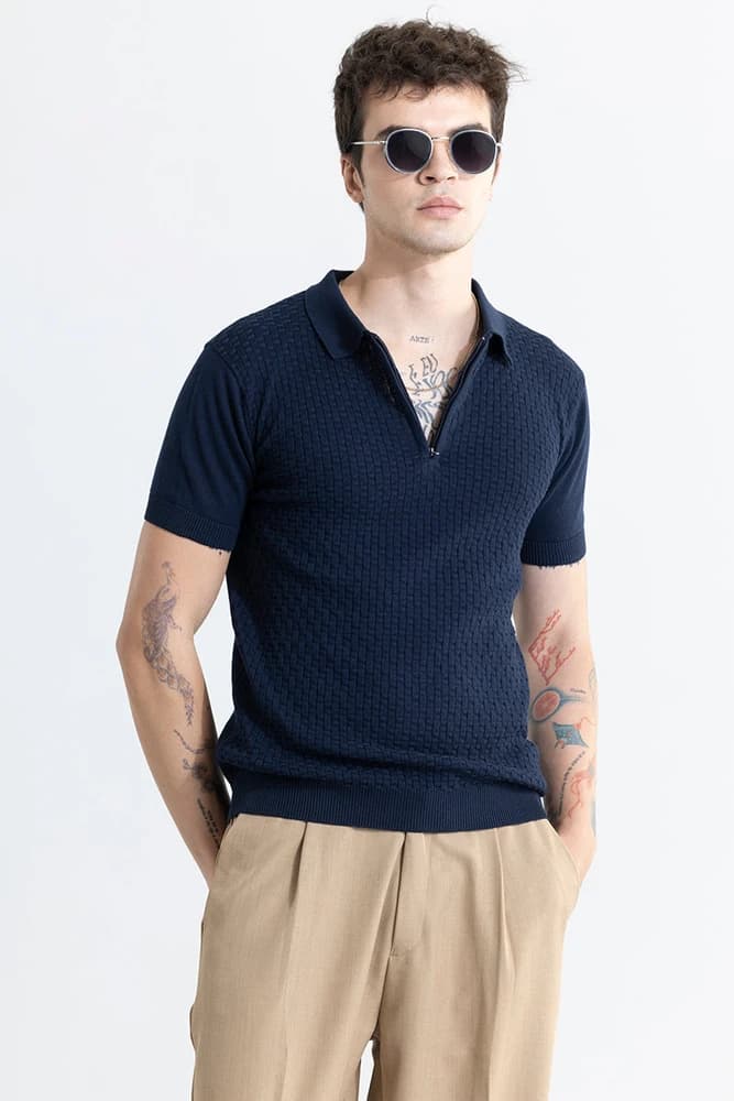 Slim Fit Cotton Textured, Self-Design T-Shirts