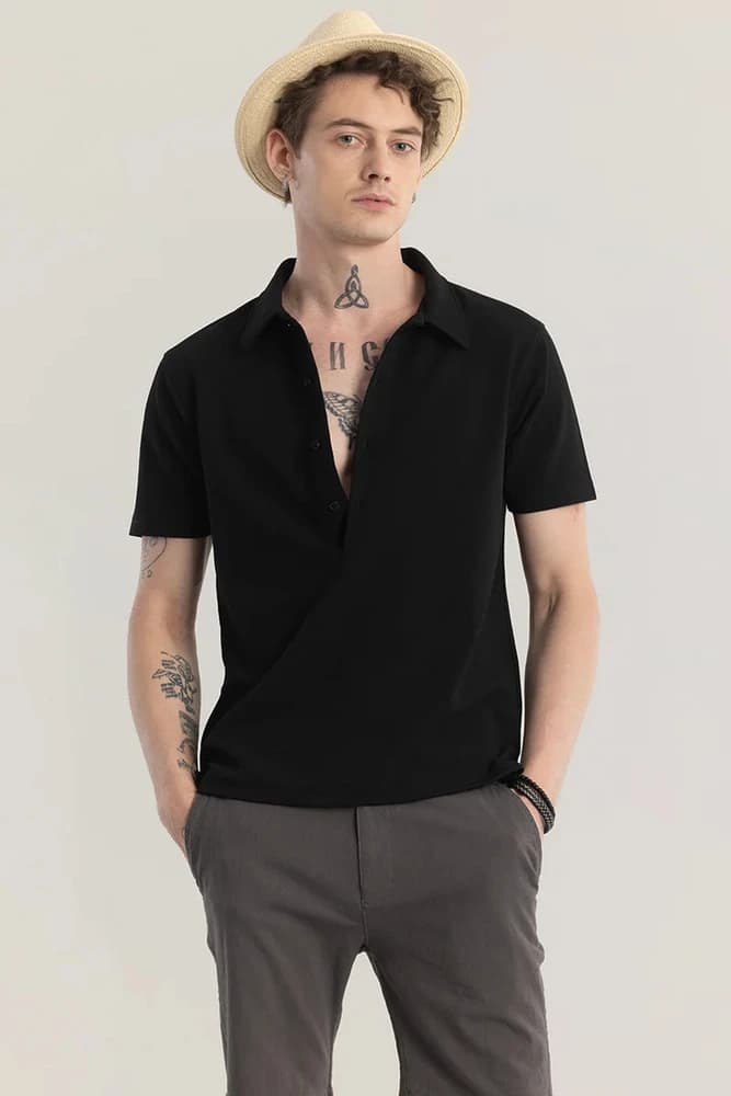 Slim Fit Polyester Textured, Self-Design T-Shirts