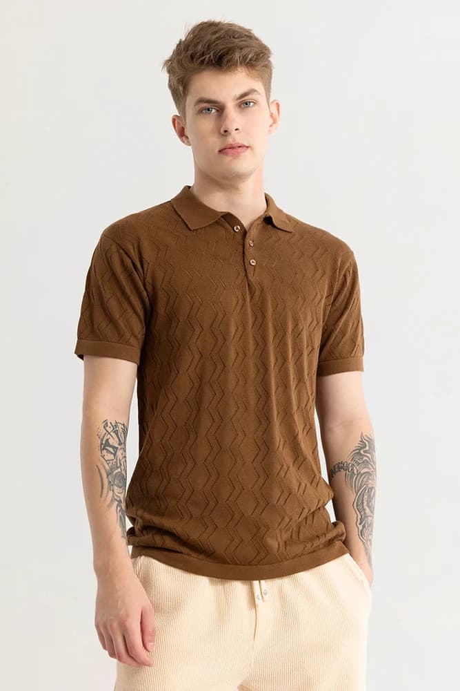 Slim Fit Cotton Textured, Self-Design T-Shirts