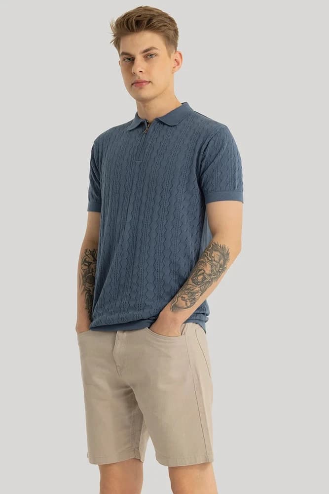 Slim Fit Cotton Textured, Self-Design T-Shirts