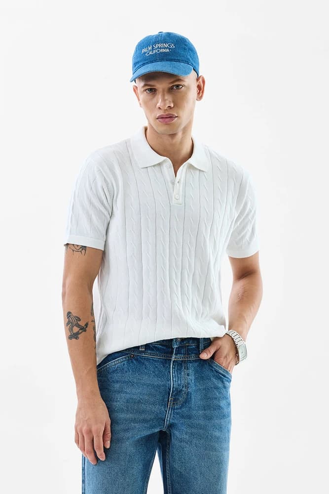 Slim Fit Cotton Textured, Self-Design T-Shirts