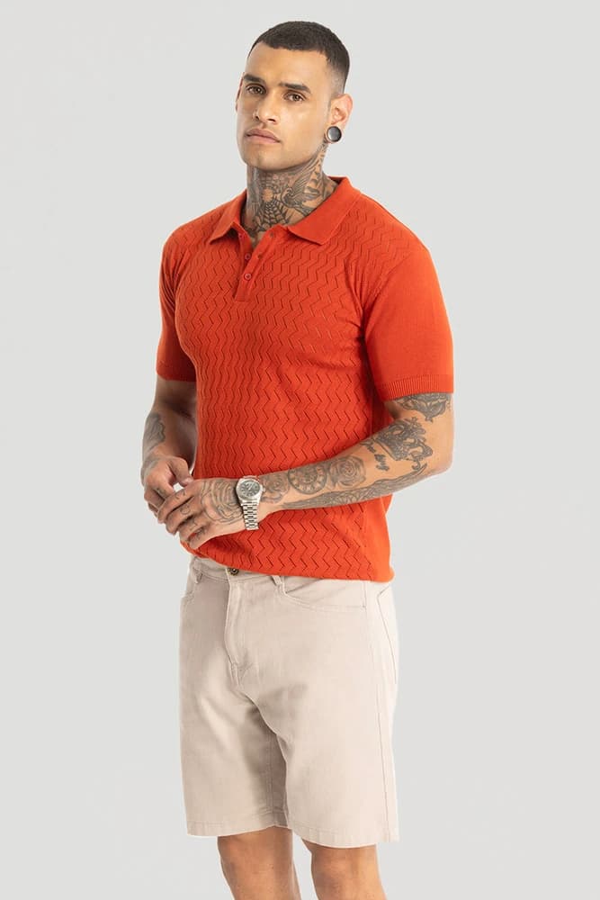 Slim Fit Cotton Textured, Self-Design T-Shirts