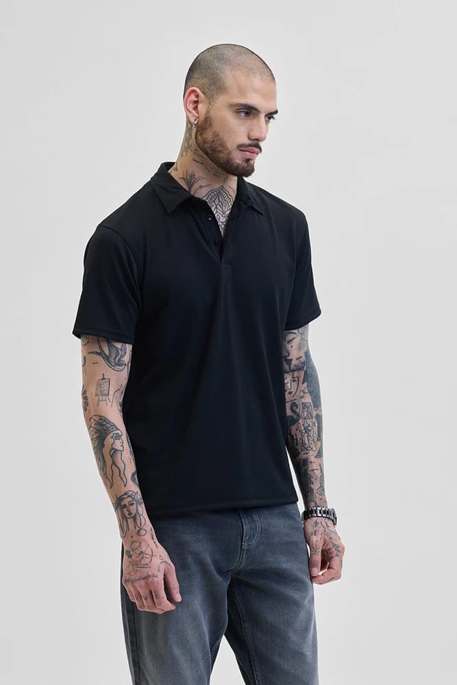Slim Fit Polyester Self-Design, Textured T-Shirts