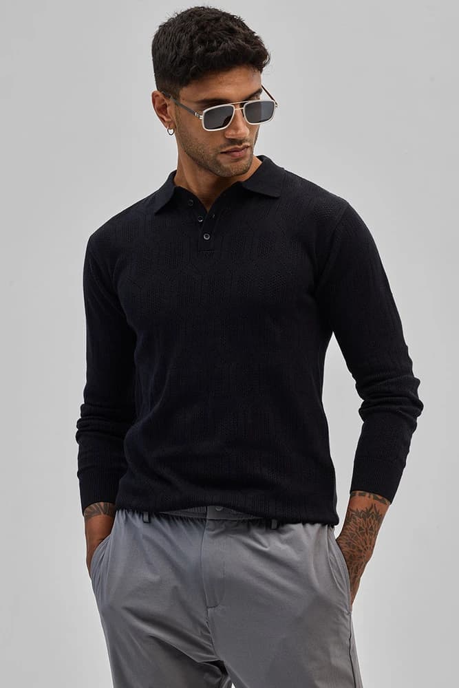 Slim Fit Cotton Textured, Self-Design T-Shirts