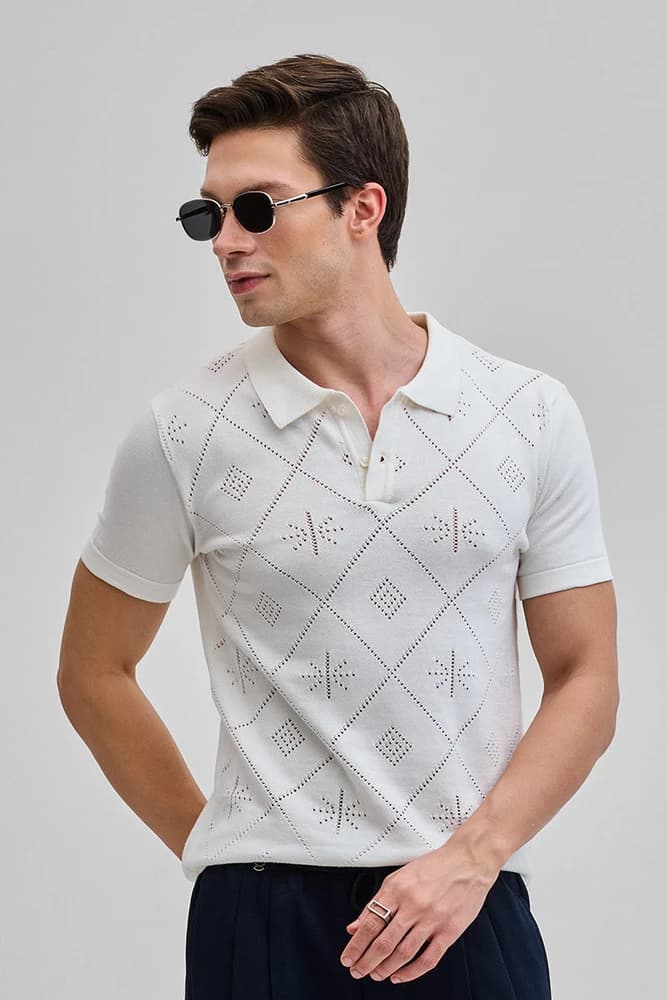 Slim Fit Cotton Self-Design, Knitted T-Shirts