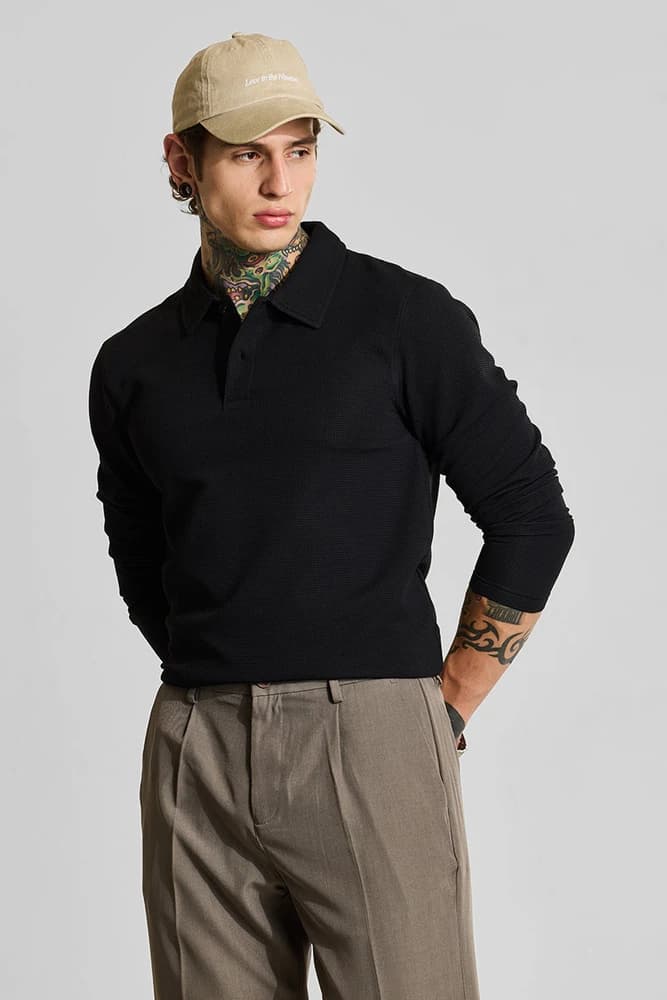 Slim Fit Polyester Textured T-Shirts