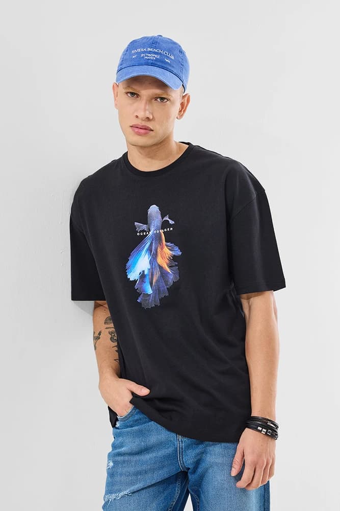 Oversized Fit Cotton Graphic Print T-Shirts