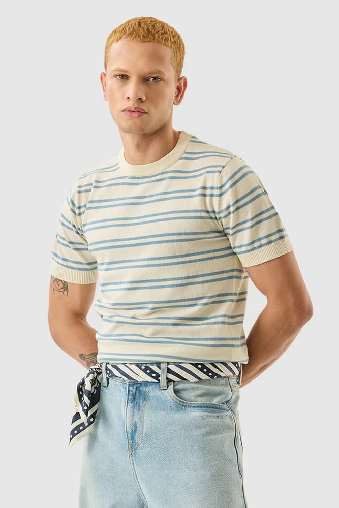Slim Fit Polyester Stripes T-Shirts