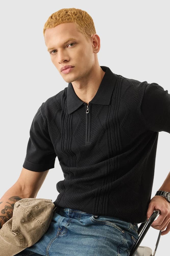 Slim Fit Cotton Textured T-Shirts
