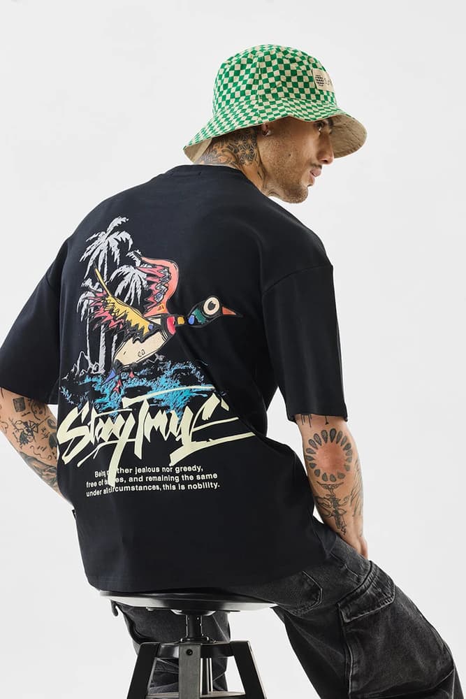 Oversized Fit Cotton Graphic Print T-Shirts