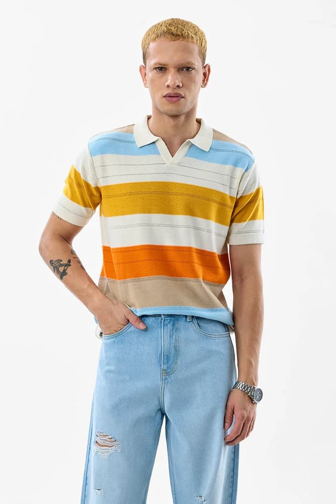 Slim Fit Cotton Stripes T-Shirts