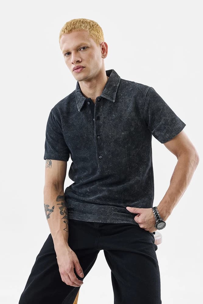 Regular Fit Polyester Textured T-Shirts