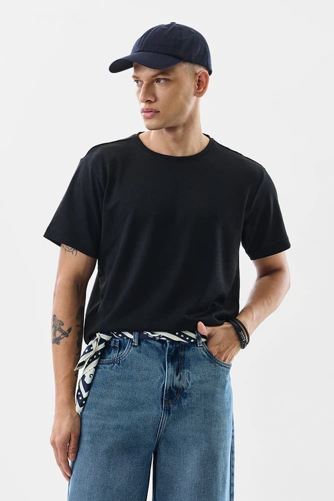 Slim Fit Polyester Textured T-Shirts
