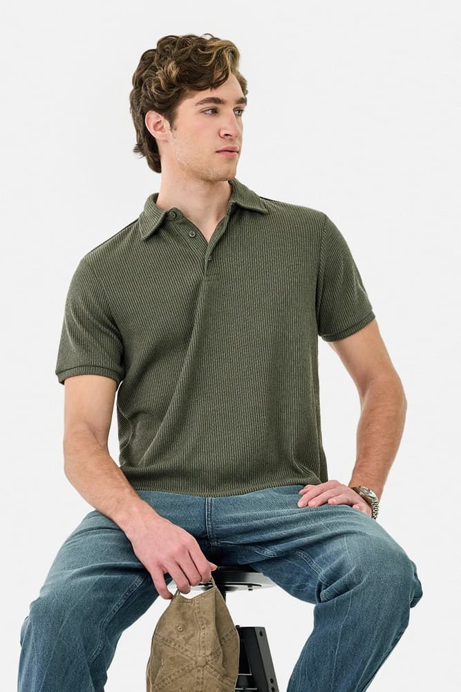 Regular Fit Polyester Textured T-Shirts
