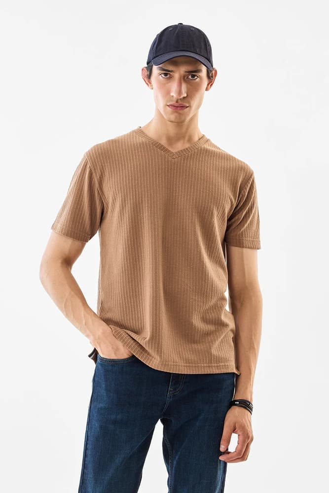 Regular Fit Polyester Textured T-Shirts