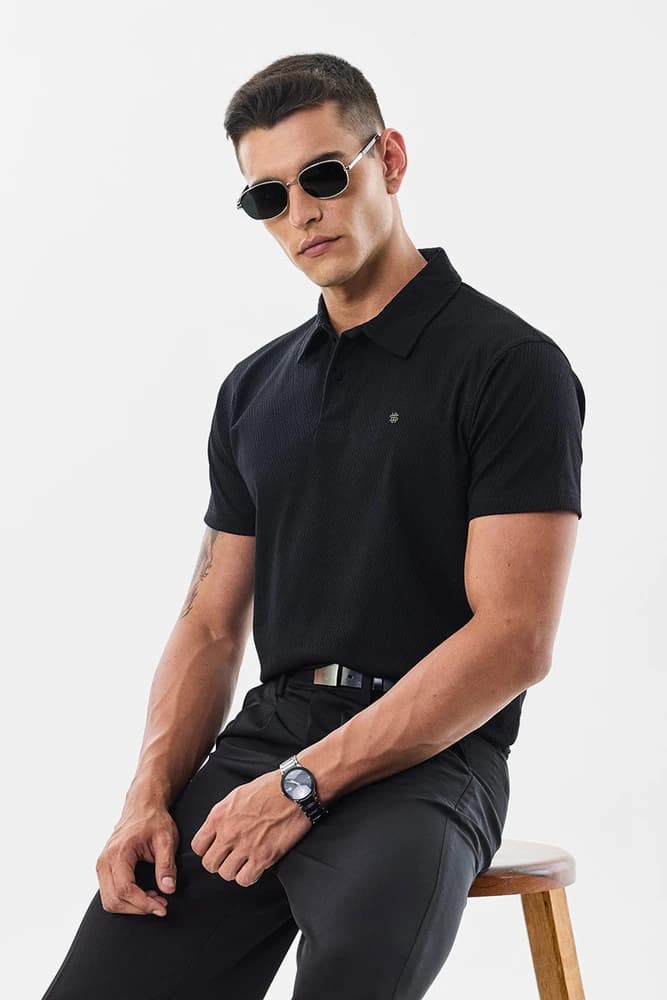 Slim Fit Polyester Textured T-Shirts