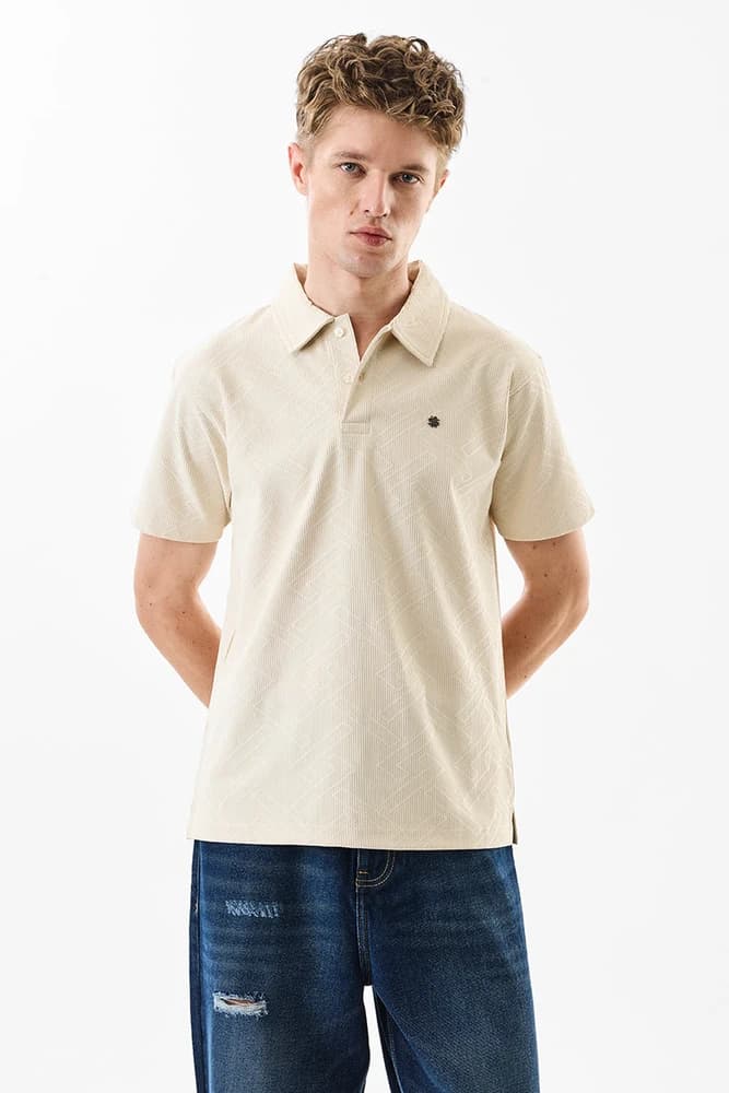Regular Fit Polyester Textured T-Shirts