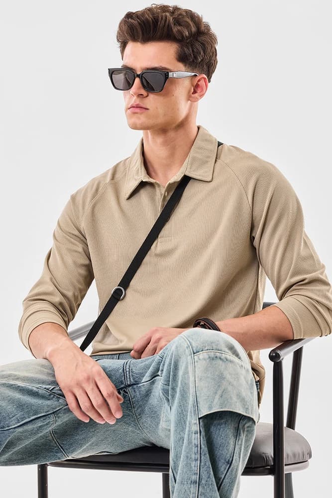 Slim Fit Polyester Textured T-Shirts