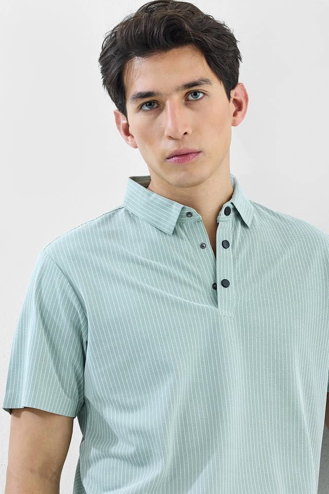 Regular Fit Polyester Stripes T-Shirts