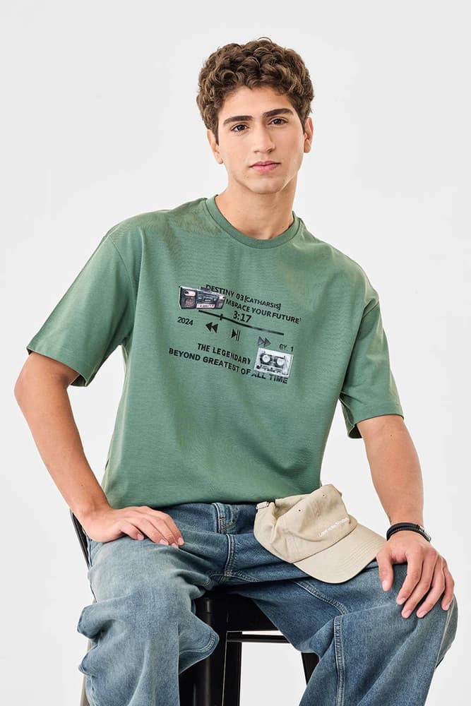 Oversized Fit Cotton Graphic Print T-Shirts