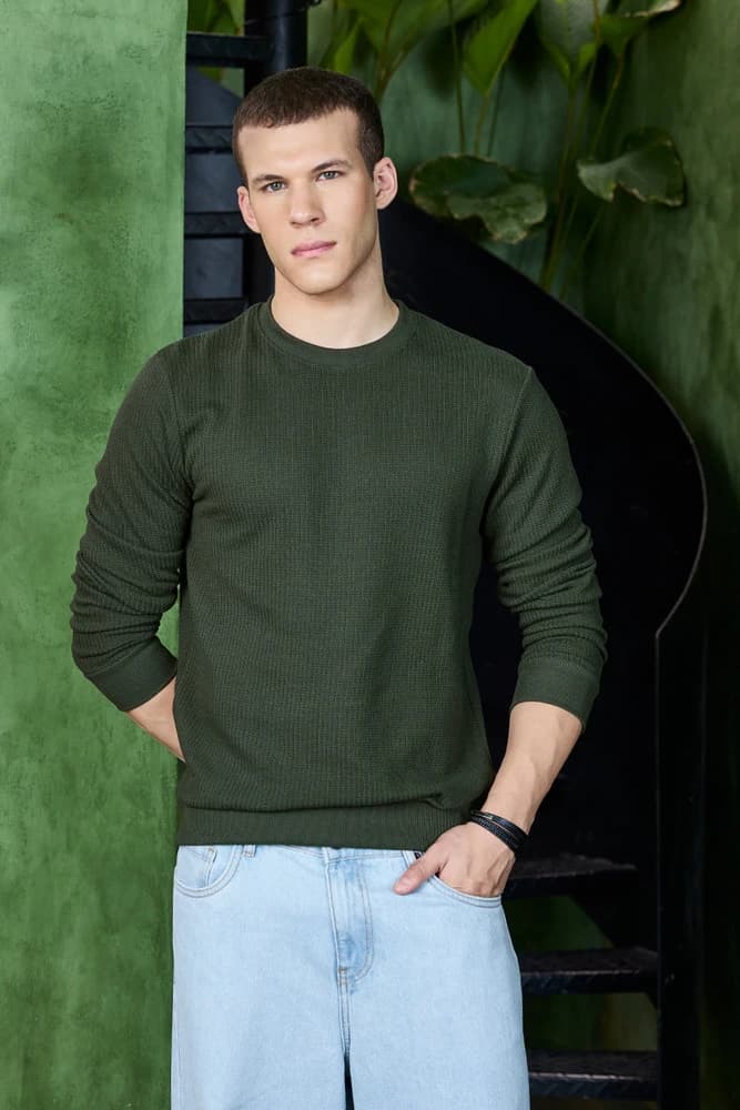 Regular Fit Polyester Self-Design, Textured Sweatshirts