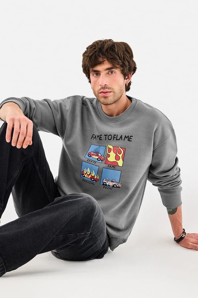 Oversized Fit Cotton Graphic Print Sweatshirts