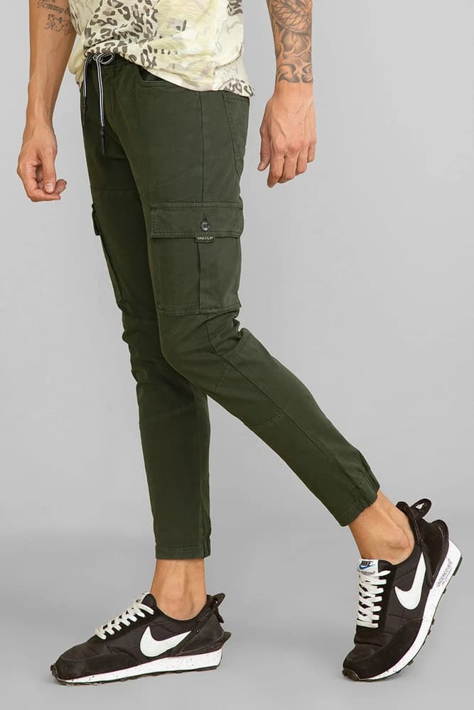 Skinny Fit Cotton Plain Cargo Pants