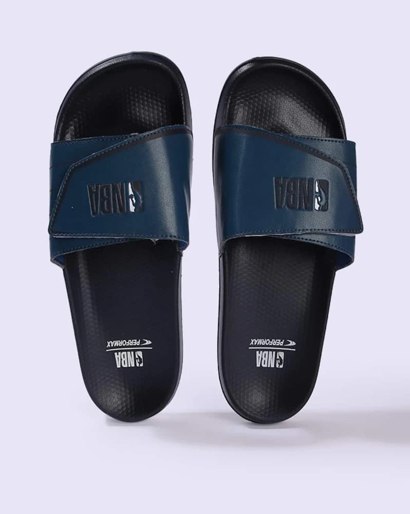 Men Striped Slides with Velcro Closure