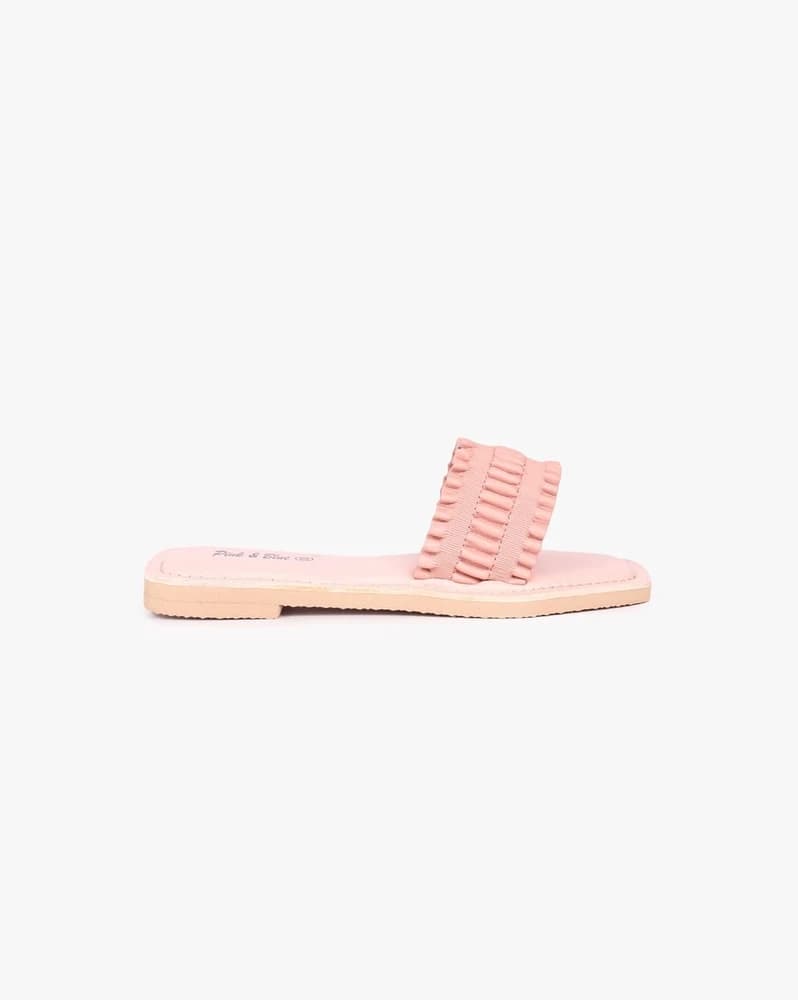 Ruched Strap Flat Sliders