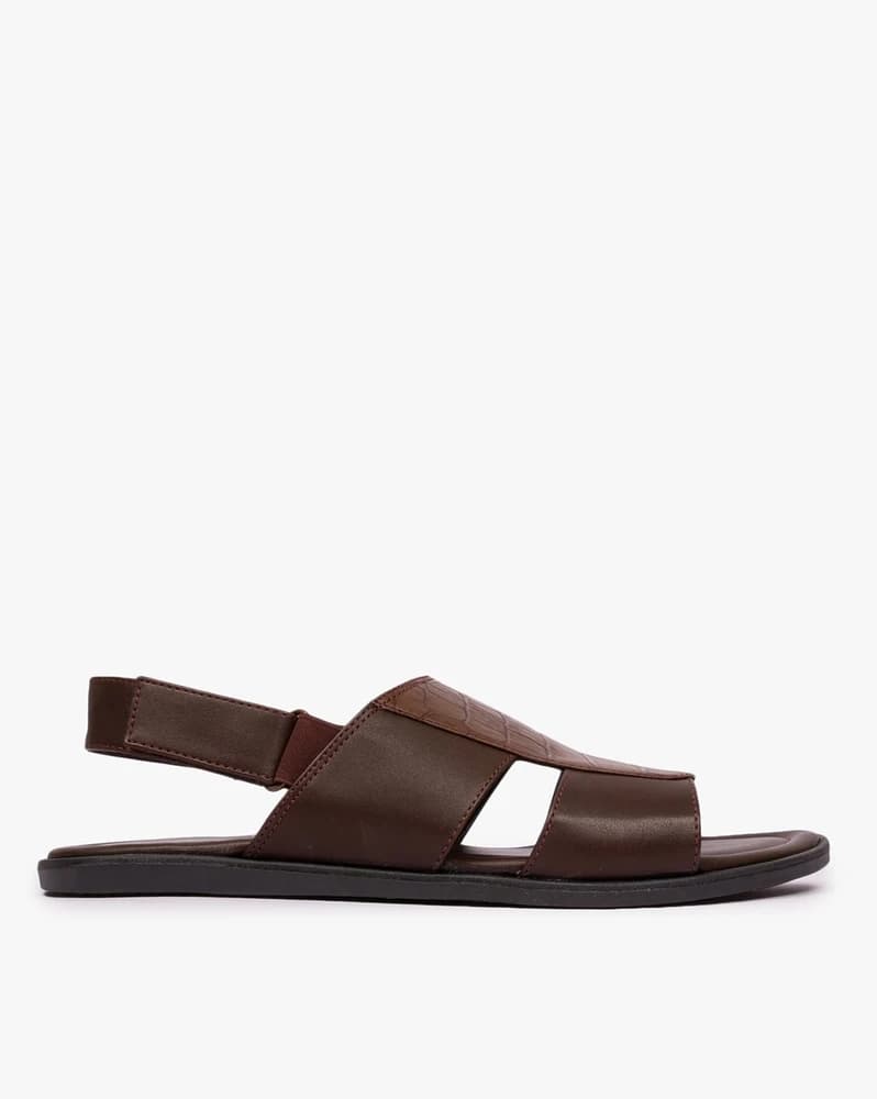Croc-Embossed Sandals with Velcro Fastening