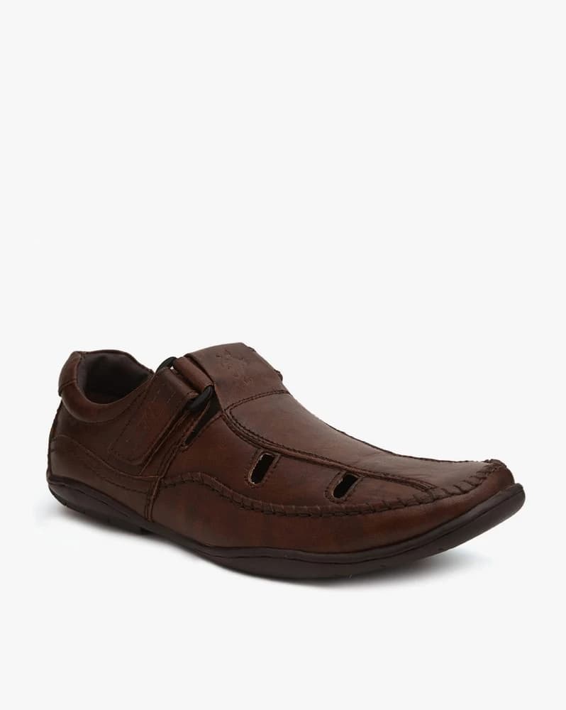 Men Leather Shoe-Style Sandals with Cut-Outs