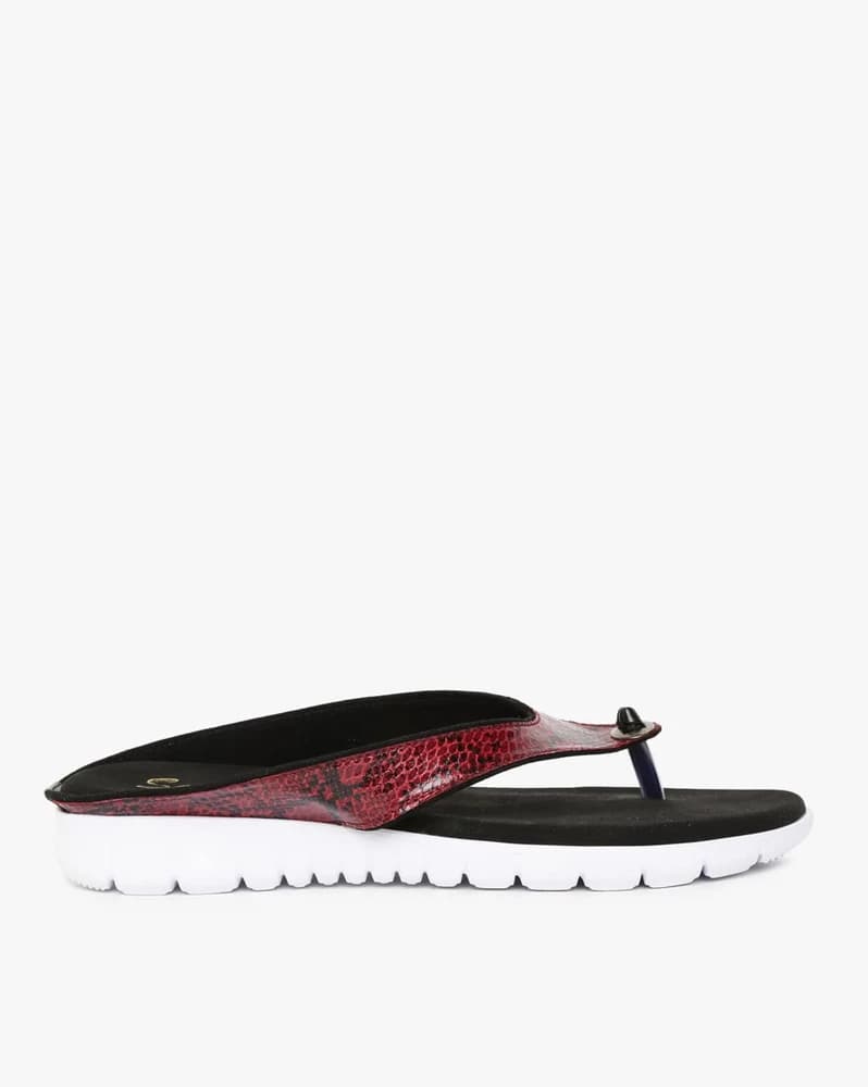 Reptilian Print T-strap Flat Sandals