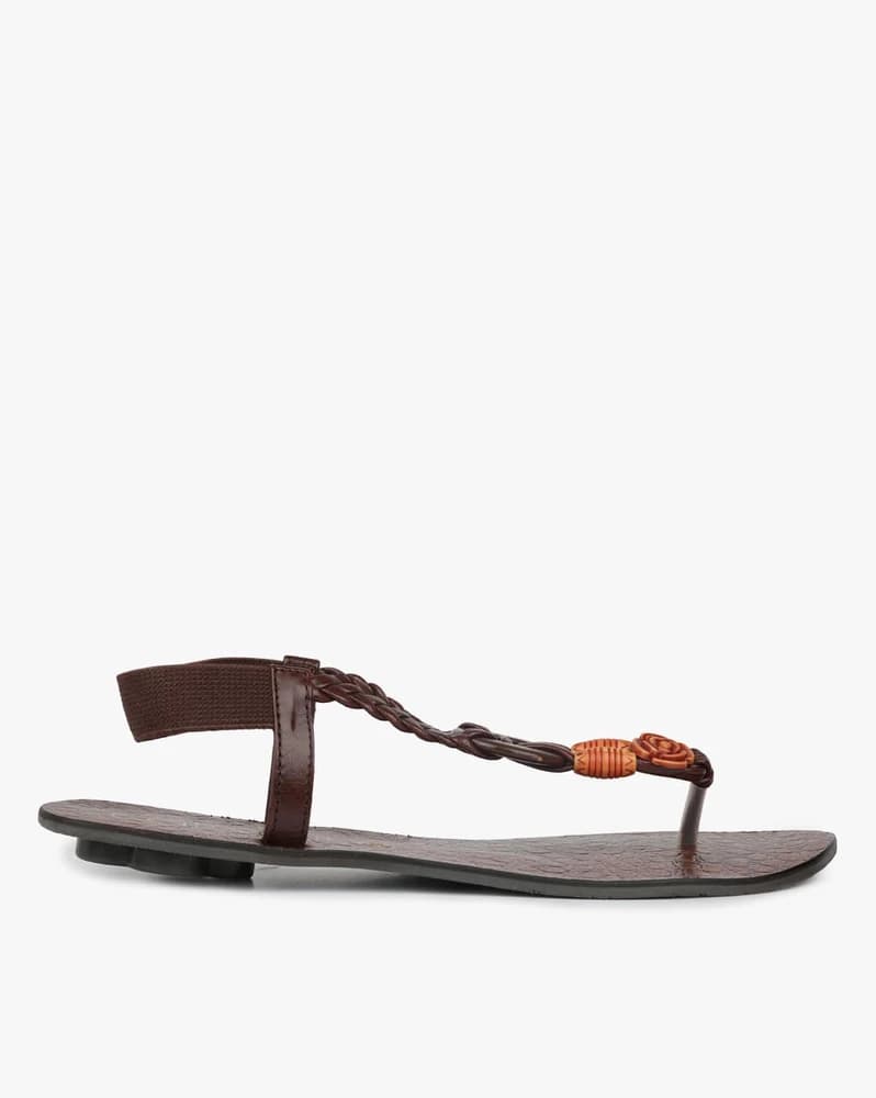 Braided & Floral Pattern Flat Sandals