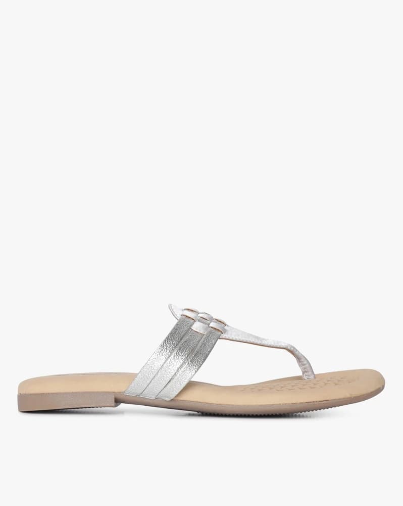 Textured T-strap Slippers