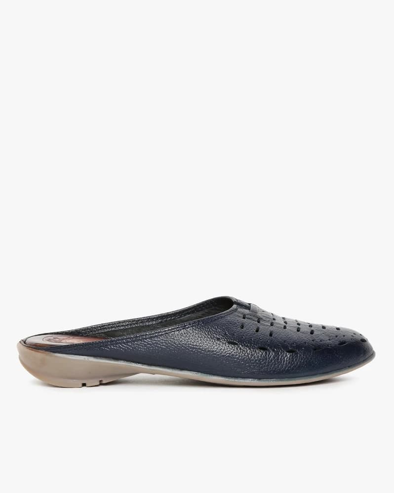 Textured Mules with Laser-Cuts