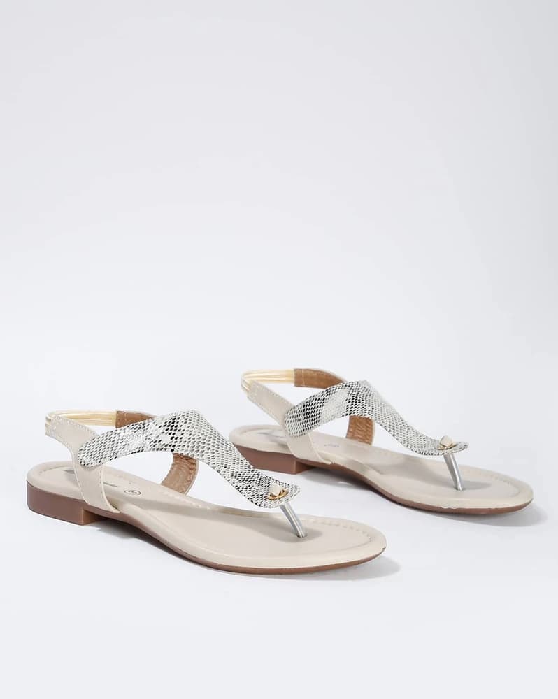 Textured T-Strap Slip-On Flat Sandals