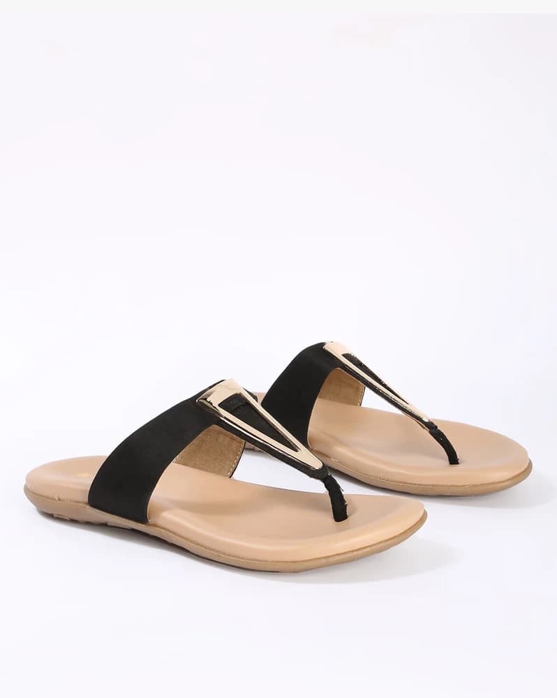 Textured T-strap Sandals with Metal Accent